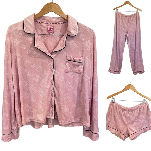Juicy Couture Other - Juicy Couture Velour Velvet 3 Piece Pink Pajama Set Size XL